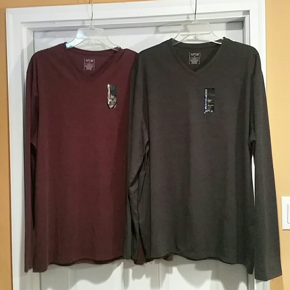 NWT (2) Apt 9 Lg Slv Vneck Performance Tees Sz XL
